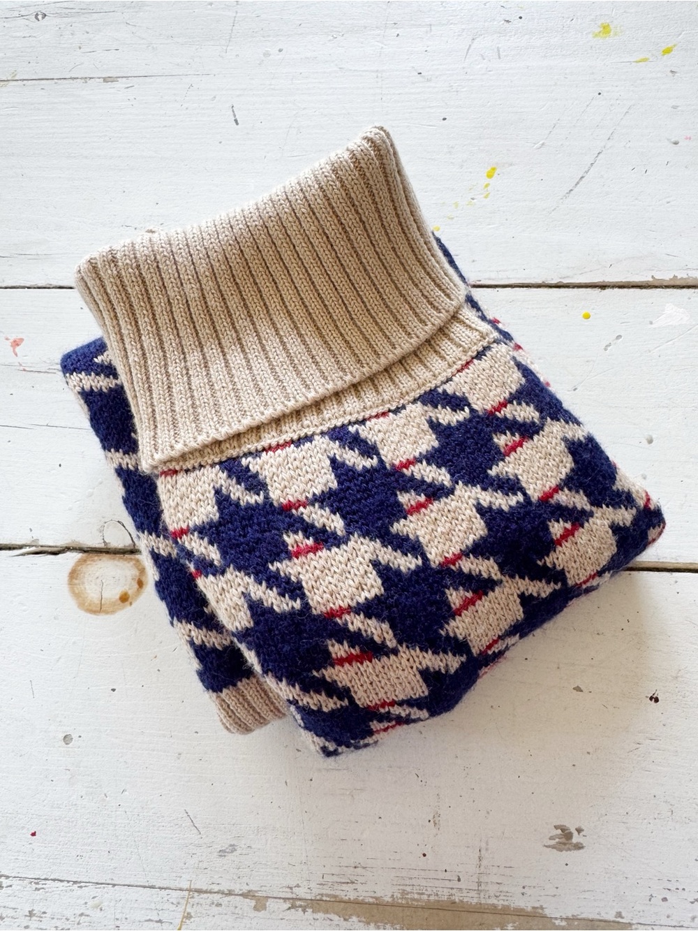 NWOT Canine Styles Tan and Navy Herringbone Wool Dog Sweater 26” Large Dog
